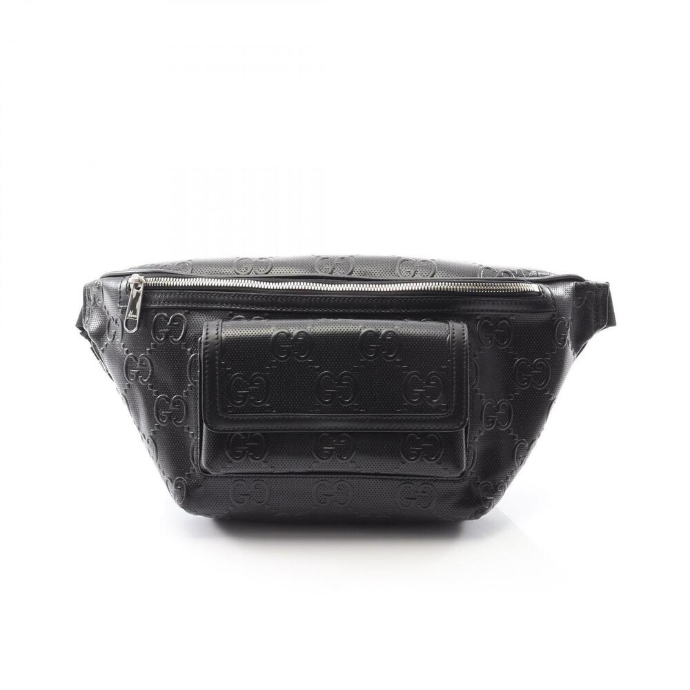 Gucci GG Embossed Waist Bag Body Bum Crossbody Belt Leather Black